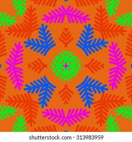 Circular   pattern of floral motif, star, branches, doodles, snowflake . Hand drawn.
