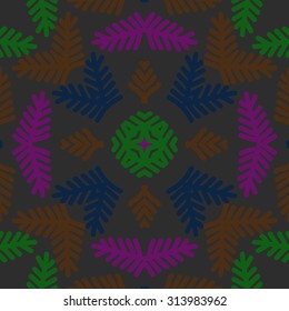 Circular   pattern of floral motif, star, branches, doodles, snowflake . Hand drawn.