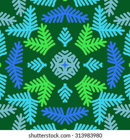 Circular   pattern of floral motif, star, branches, doodles, snowflake . Hand drawn.