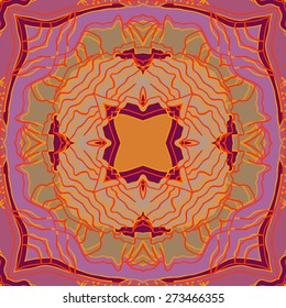 Circular pattern of floral motif, stripes, spots, star . Hand drawn.