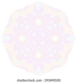 Circular  pattern of floral motif, stripes, waves, spirals. Hand drawn.