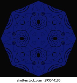 Circular  pattern of floral motif, stripes, waves, spirals. Hand drawn.