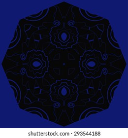Circular  pattern of floral motif, stripes, waves, spirals. Hand drawn.