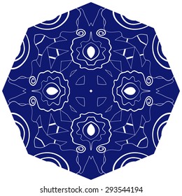 Circular  pattern of floral motif, stripes, waves, spirals. Hand drawn.
