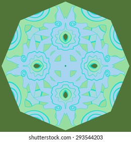 Circular  pattern of floral motif, stripes, waves, spirals. Hand drawn.