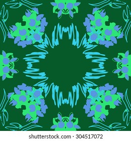 Circular   pattern of floral  motif, stripes,  doodles, flowers, ellipses, copy space. Hand drawn.