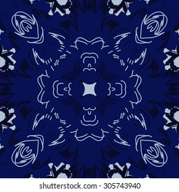 Circular   pattern of floral  motif, stripes,  doodles, leaves.