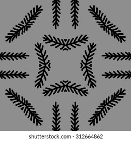 Circular   pattern of floral motif, stripes, branches, doodles. Hand drawn.