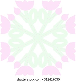 Circular   pattern of floral motif, stripes,ellipses, tulips, doodles, bud. Hand drawn.