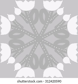 Circular   pattern of floral motif, stripes,ellipses, tulips, doodles, bud. Hand drawn.