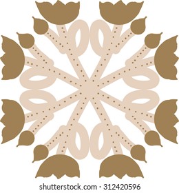 Circular   pattern of floral motif, stripes,ellipses, tulips, doodles, bud. Hand drawn.