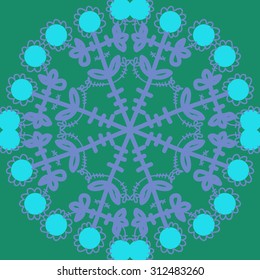 Circular   pattern of floral motif, stripes,ellipses,branches, doodles, flowers. Hand drawn.