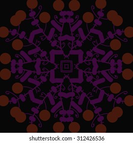 Circular   pattern of floral motif, stripes,ellipses,star,spirals, doodles . Hand drawn.