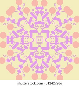 Circular   pattern of floral motif, stripes,ellipses,star,spirals, doodles . Hand drawn.