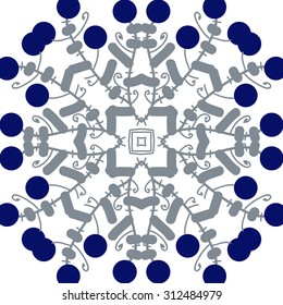 Circular   pattern of floral motif, stripes,ellipses,star,spirals, doodles . Hand drawn.