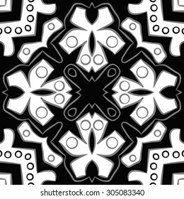 Circular   pattern of floral motif, stripes,hole, spots, ellipses. Hand drawn.
