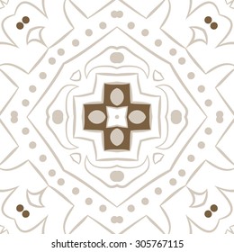 Circular   pattern of floral motif, stripes,hole, spots, ellipses,  crosses, stars. Hand drawn.