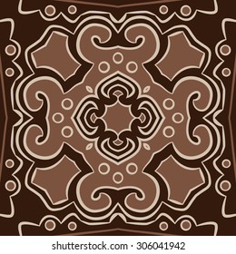 Circular   pattern of floral motif, stripes,hole, spots, ellipses,  cross, star. Hand drawn.