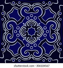 Circular   pattern of floral motif, stripes,hole, spots, ellipses,  cross, star. Hand drawn.