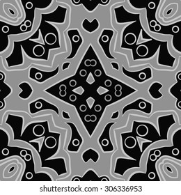 Circular   pattern of floral motif, stripes,hole, spots, ellipses,  stars, . Hand drawn.