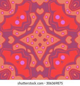 Circular   pattern of floral motif, stripes,hole, spots, ellipses,  stars, . Hand drawn.