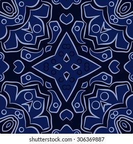 Circular   pattern of floral motif, stripes,hole, spots, ellipses,  stars, . Hand drawn.
