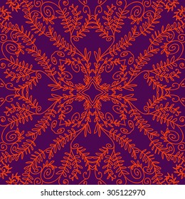 Circular   pattern of floral motif, stripes,stars, spirals, branches, leaves. Hand drawn.