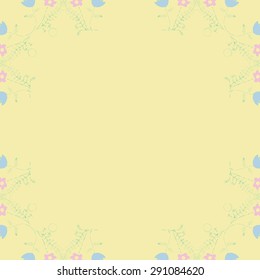 Circular pattern of floral motif, stylized flowers, branches, leaves, spirals, delicate, copy space. Hand drawn.