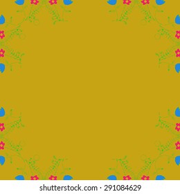 Circular pattern of floral motif, stylized flowers, branches, leaves, spirals, delicate, copy space. Hand drawn.