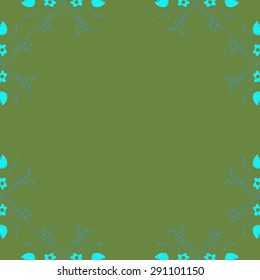 Circular pattern of floral motif, stylized flowers, branches, leaves, spirals, delicate, copy space. Hand drawn.