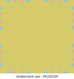 Circular pattern of floral motif, stylized flowers, branches, leaves, spirals, delicate, copy space. Hand drawn.