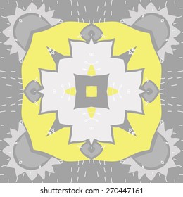 Circular pattern of floral motif,cross, doodles, stamens. Hand drawn.