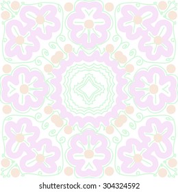 Circular   pattern of  floral motif,flowers,spirals,stars, ellipses. Hand drawn.