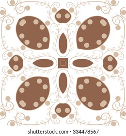 Circular    pattern  of floral motif,hole, leaves, spots, spirals, stars, ellipses. Hand drawn.