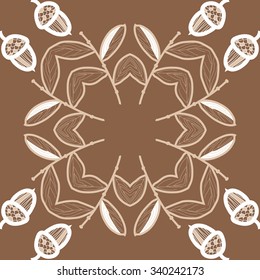 Circular  pattern  of  floral  motifs, doodles,  branches, leaves, acorns. Hand drawn.