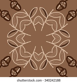Circular  pattern  of  floral  motifs, doodles,  branches, leaves, acorns. Hand drawn.