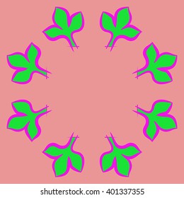 Circular  pattern of floral motifs,gothic lily,leaves,stylized, copy space. Hand drawn.