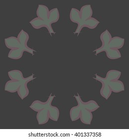 Circular  pattern of floral motifs,gothic lily,leaves,stylized, copy space. Hand drawn.
