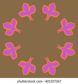 Circular  pattern of floral motifs,gothic lily,leaves,stylized, copy space. Hand drawn.