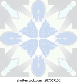 Circular  pattern of  floral motif,spots, stamens, doodles,stars, waves. Hand drawn.