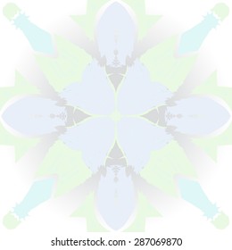 Circular  pattern of  floral motif,spots, stamens, doodles,stars, waves. Hand drawn.