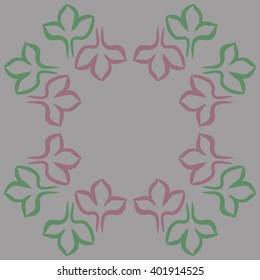 Circular pattern of floral motifs,stylized gothic lily, copy space. Hand drawn.