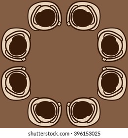 Circular pattern of floral motif,stylized flowers, spiral,  spots, copy space. Hand drawn.
