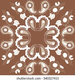 Circular  pattern  of  floral oriental  motifs, doodles, spirals, leaves . Hand drawn.