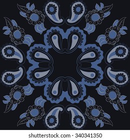 Circular  pattern  of  floral oriental  motifs, doodles, spirals, leaves . Hand drawn.