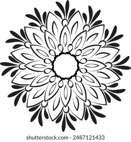 Circular pattern floral ornamental mandala outline for coloring book pages