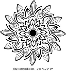 Circular pattern floral ornamental mandala outline for coloring book pages