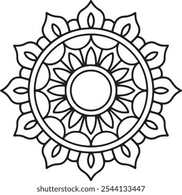 Circular pattern floral ornamental mandala outline for coloring book pages
