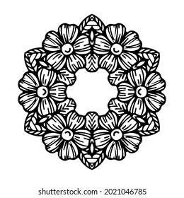 Patrón circular con flor. Ilustración para invitaciones de boda, tarjetas, afiches, embalaje. Marco de flores para la foto. Libro de colorantes antiestrés para adultos y niños. 