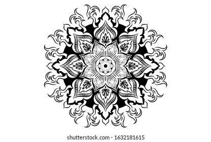 Circular pattern flower of mandala with black and white,Vector mandala floral patterns with white background
